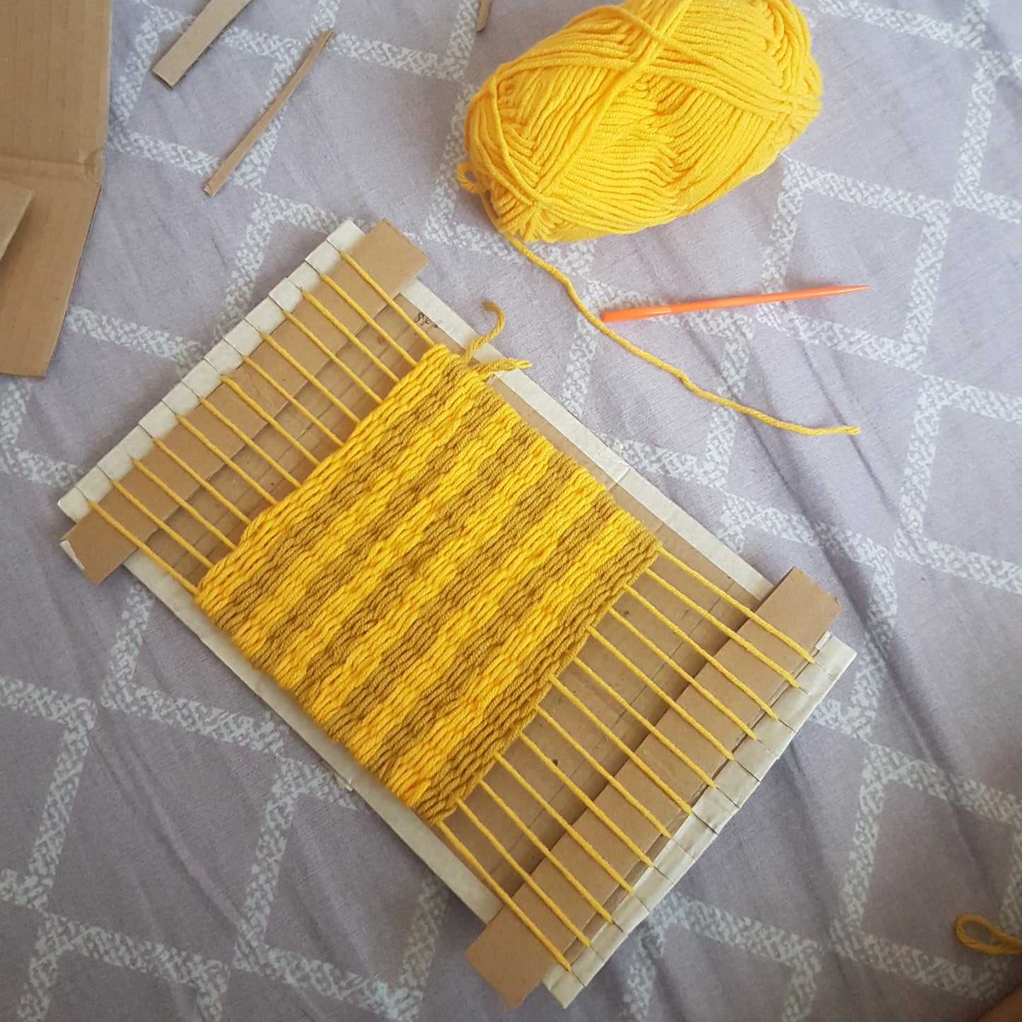 Cardboard loom weaving 